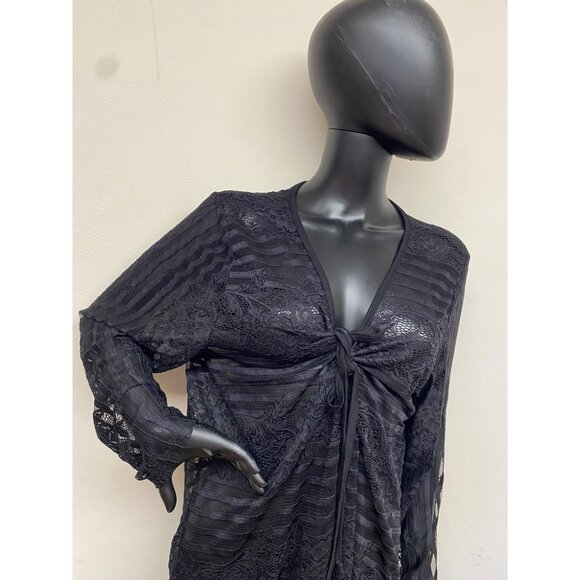 Coin 1804 Women's Navy Lace Tie Front Duster Long sleeve Knit Top Size 2X NWT - Picture 3 of 5